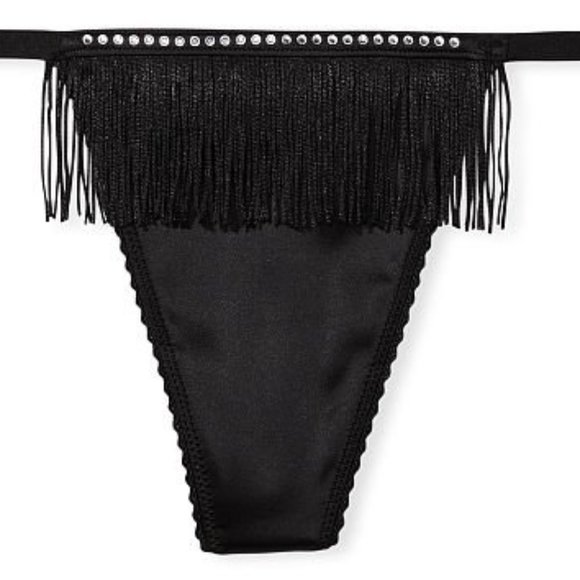 VS VERY SEXY Fringe V-String Panty Black NWT - Picture 8 of 14